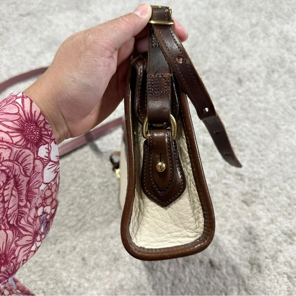 Dooney & Bourke Vintage Ivory Brown Leather Crossbody Bag Classic Zip Top - Picture 6 of 16